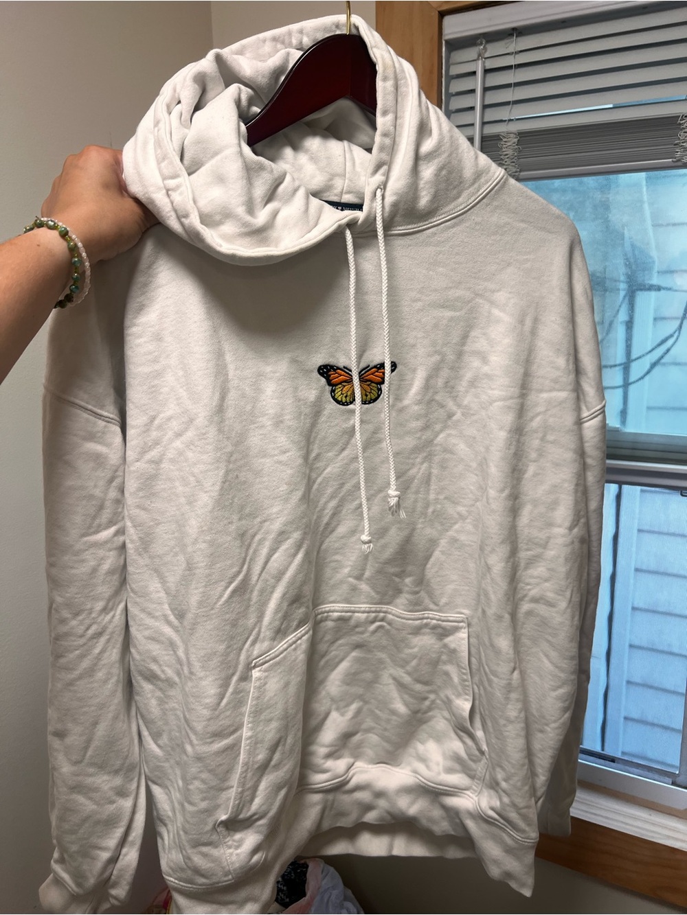 BRANDY MELVILLE Hoodie with Embroidered Orange Butterfly